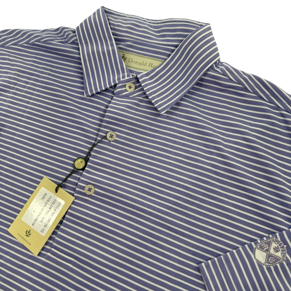 Donald Ross Polo Shirt Mens Large Purple Striped Performance Golf MSRP $113